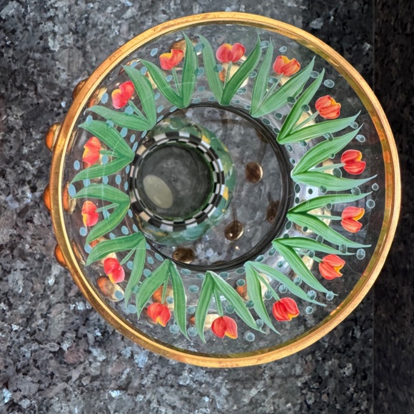 MacKenzie Childs Circus William Courtly Check Tulips Glass Vase  10.5” - Picture 9 of 10